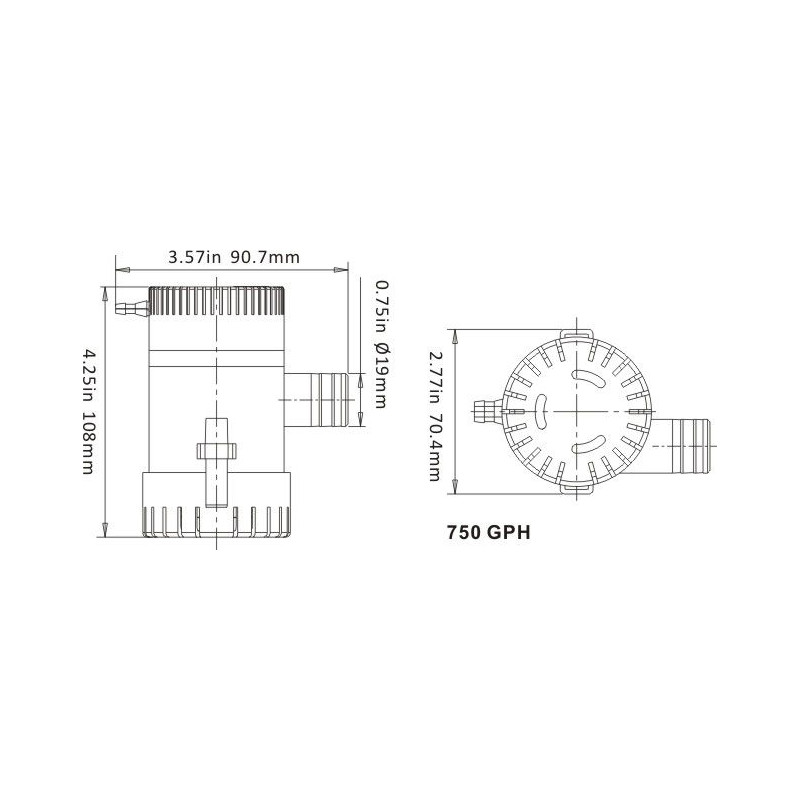 Selbstansaugende Bilgenpumpe, 12 V, Durchfluss 30 l/min - Trem P1612023